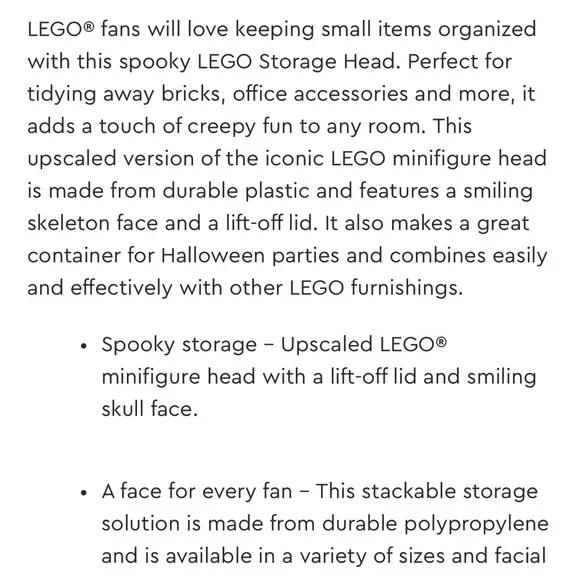 LEGO Halloween Skull Storage Head Small - Brand New - Picture 5 of 6